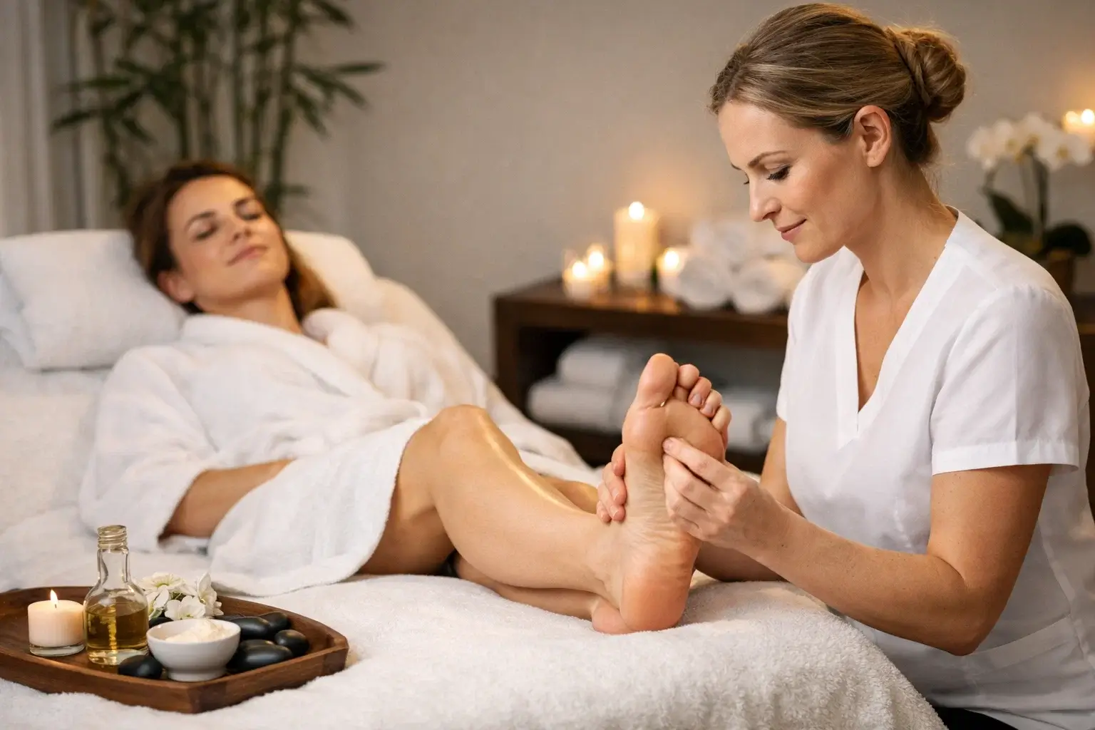 Masaj relaxare profesional pentru spate, realizat într-un salon de wellness de către terapeut certificat, pentru stimularea circulației si relaxare.